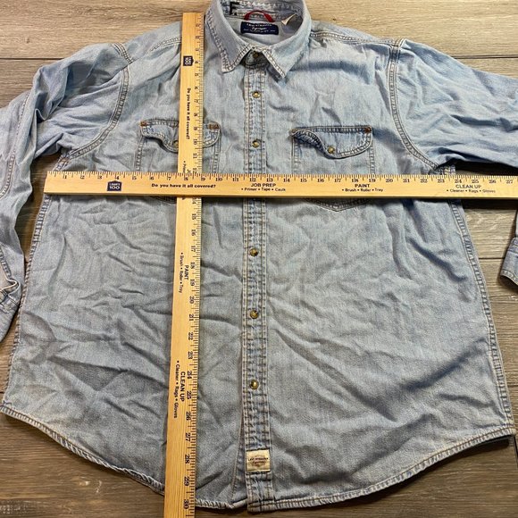 Levi Strauss Signature Premium Shirt Denim Cotton XL Light Wash Pearl Snap - Picture 8 of 8
